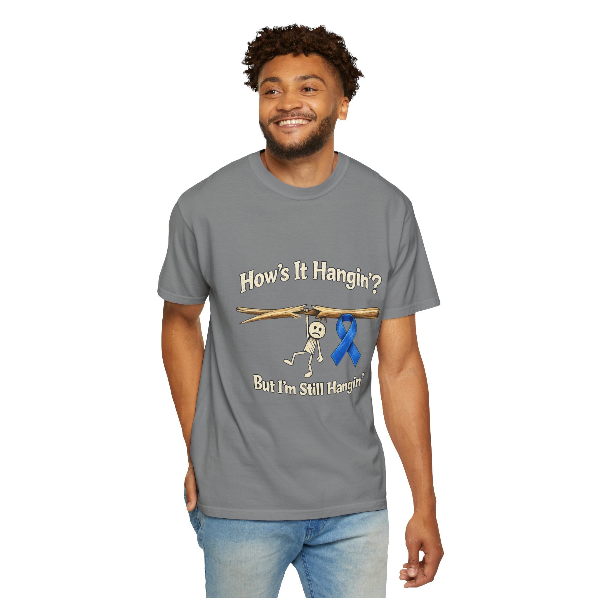 T‑Shirt — 'How's It Hangin'? But I'm Still Hangin' — Support Blue Ribbon Awareness Tee
