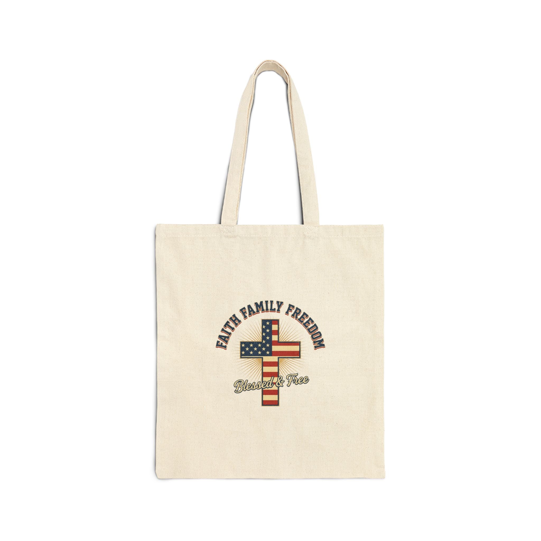 Faith Family Freedom Tote, Patriotic Faith-Based July 4th Vintage Americana