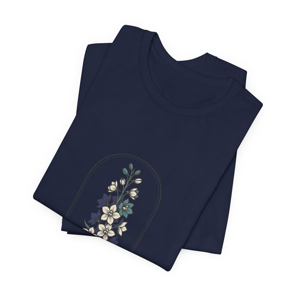 July Birth Flower Tee | botanical line art, personalized name option