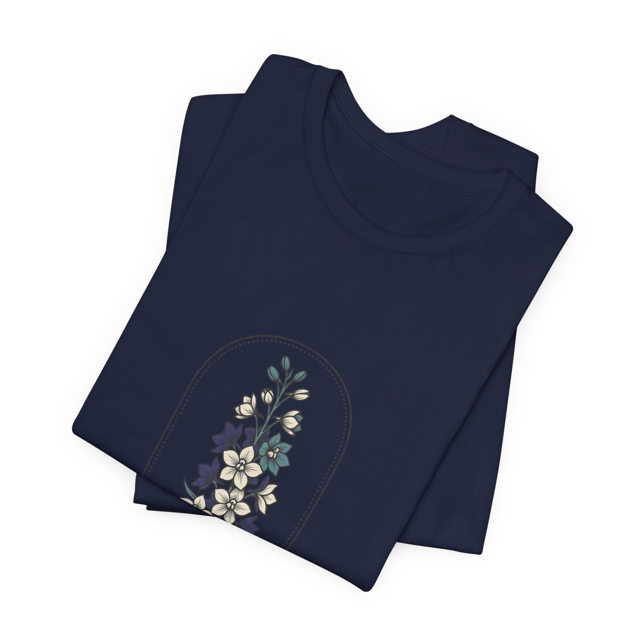 July Birth Flower Tee | botanical line art, personalized name option
