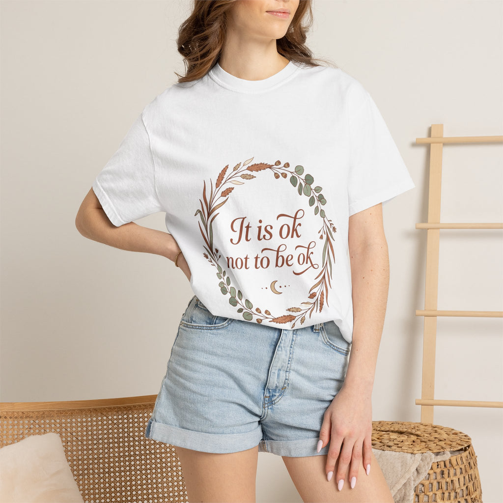 Inspirational Tee — “It Is Ok Not To Be Ok” Floral Wreath Mental Health T-Shirt