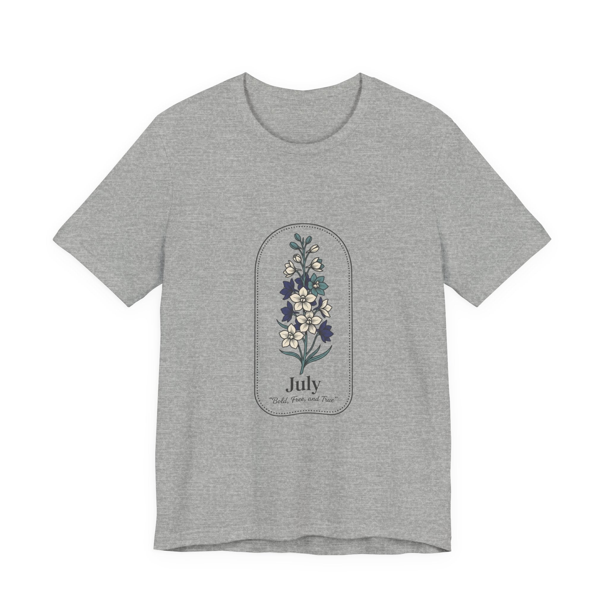 July Birth Flower Tee | botanical line art, personalized name option