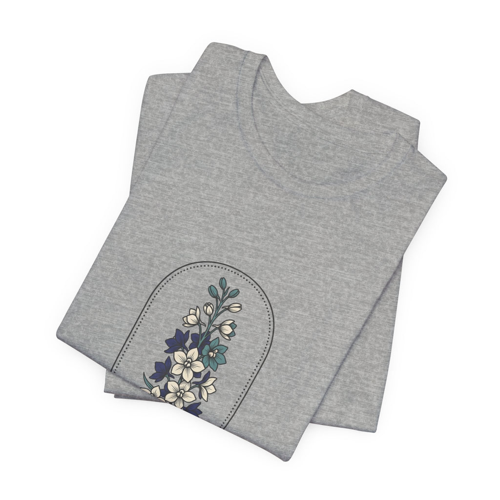 July Birth Flower Tee | botanical line art, personalized name option