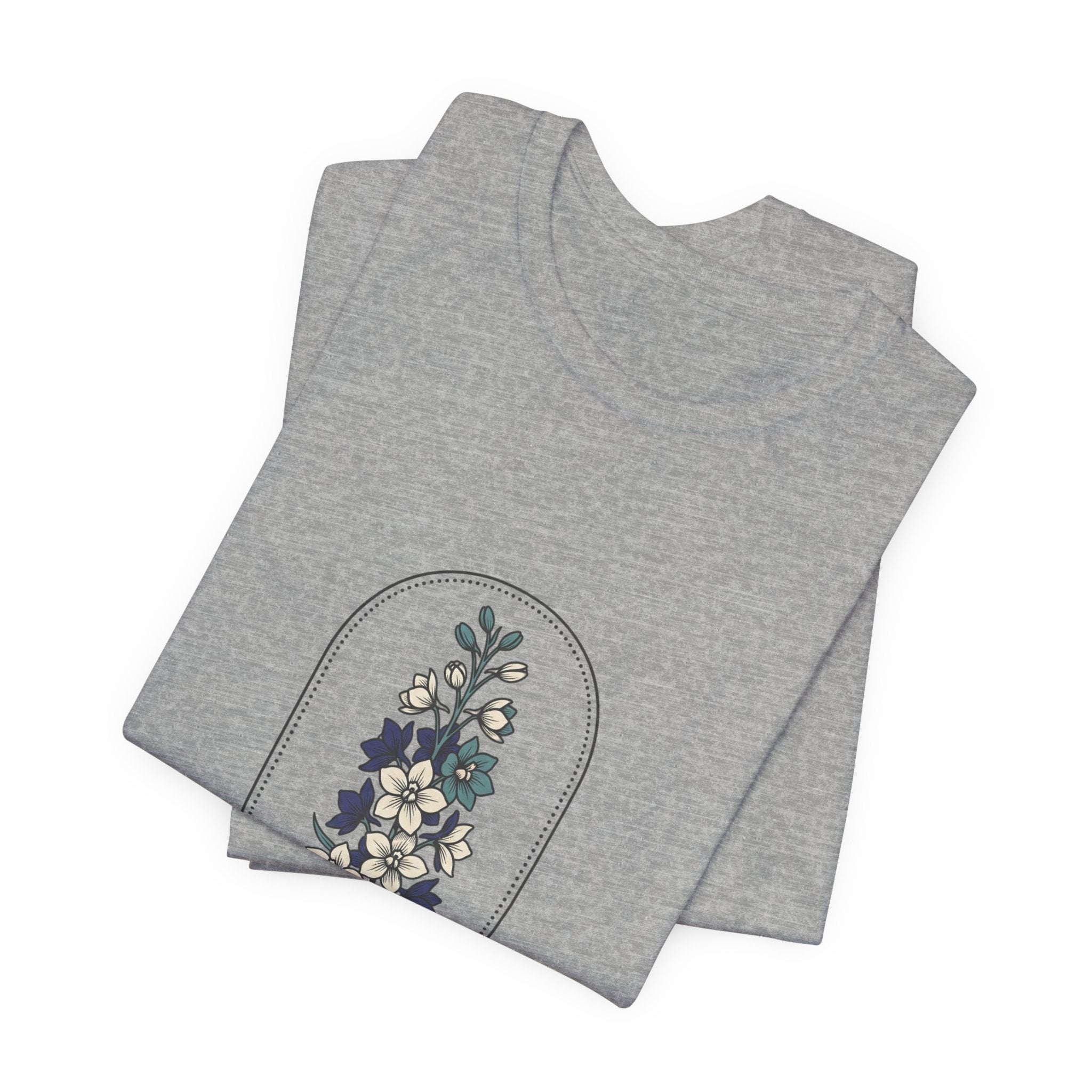 July Birth Flower Tee | botanical line art, personalized name option