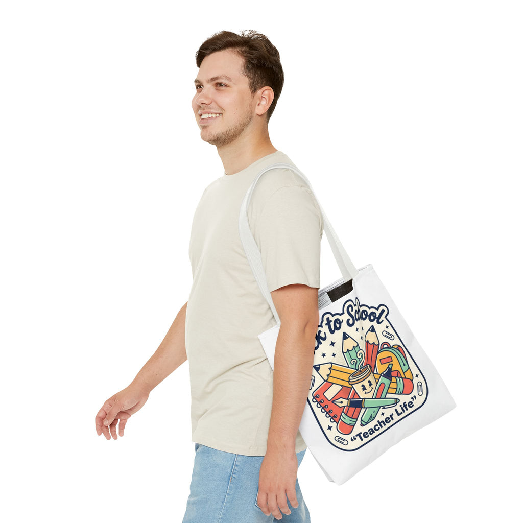 Back to School Teacher Life Tote Bag — Cute Teacher Supplies Print AOP