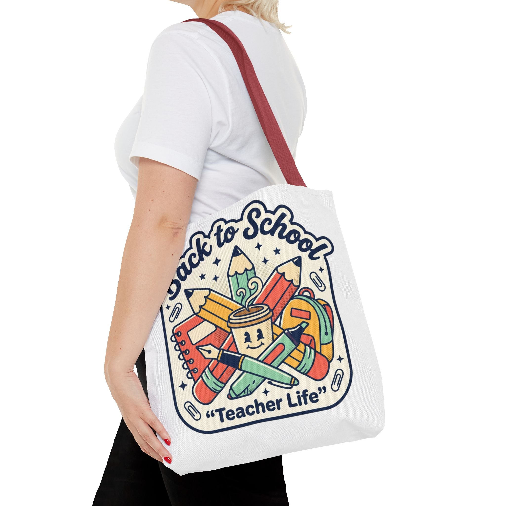 Back to School Teacher Life Tote Bag — Cute Teacher Supplies Print AOP