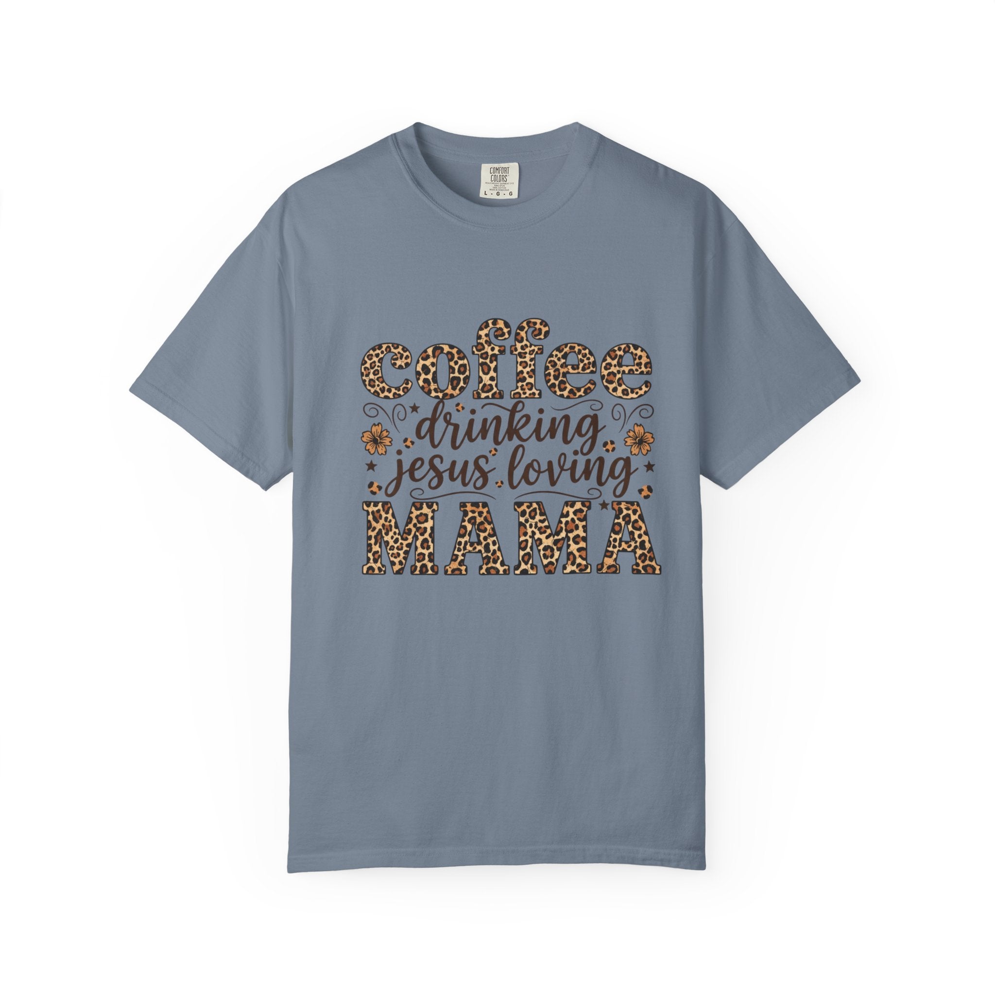 Coffee-Drinking Jesus-Loving Mama T-Shirt — Leopard Print Mom Tee