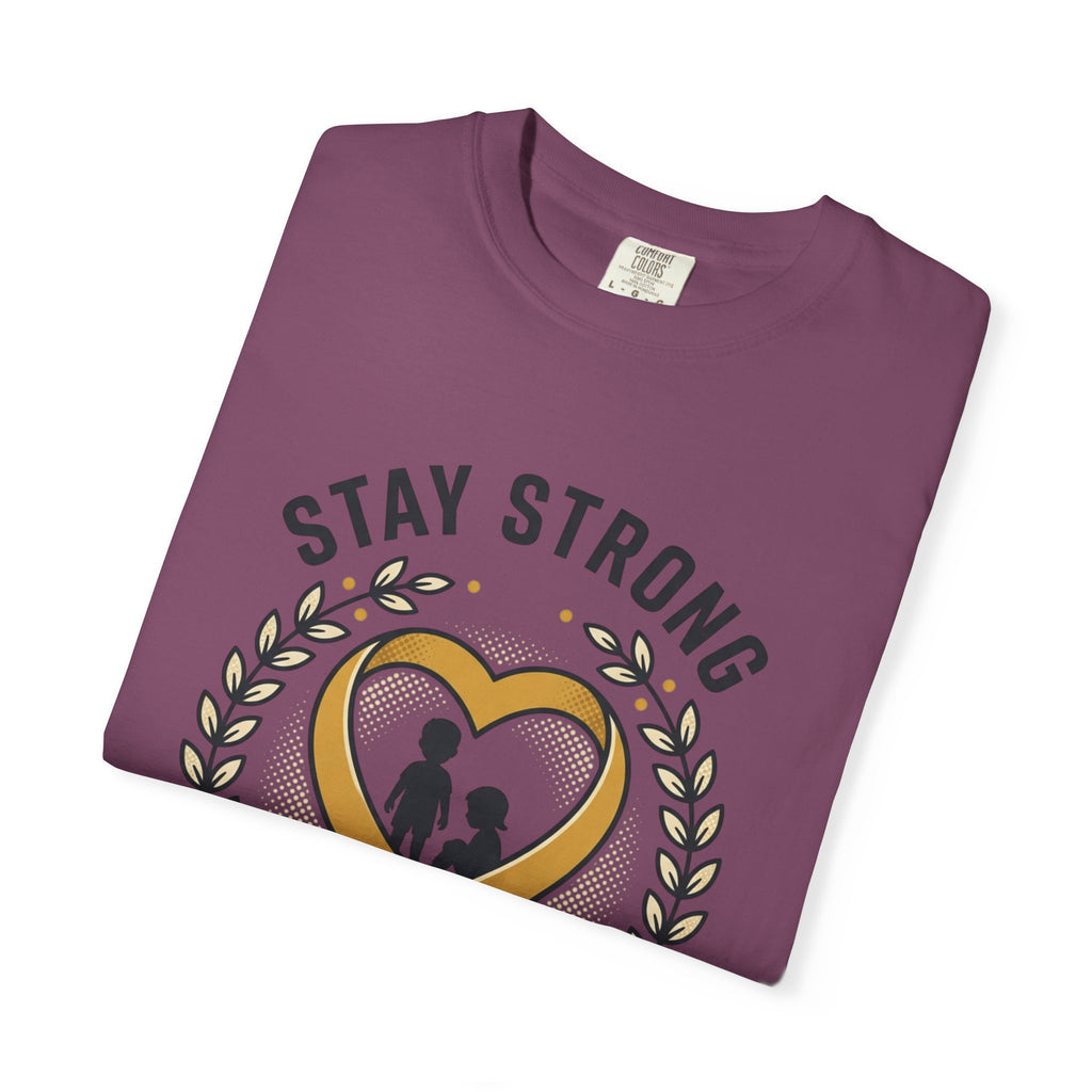 Stay Strong Never Give Up T-Shirt — Childhood Cancer Awareness Ribbon Tee