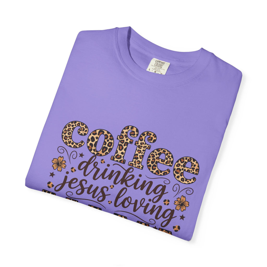Coffee-Drinking Jesus-Loving Mama T-Shirt — Leopard Print Mom Tee