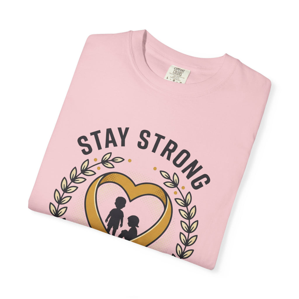 Stay Strong Never Give Up T-Shirt — Childhood Cancer Awareness Ribbon Tee