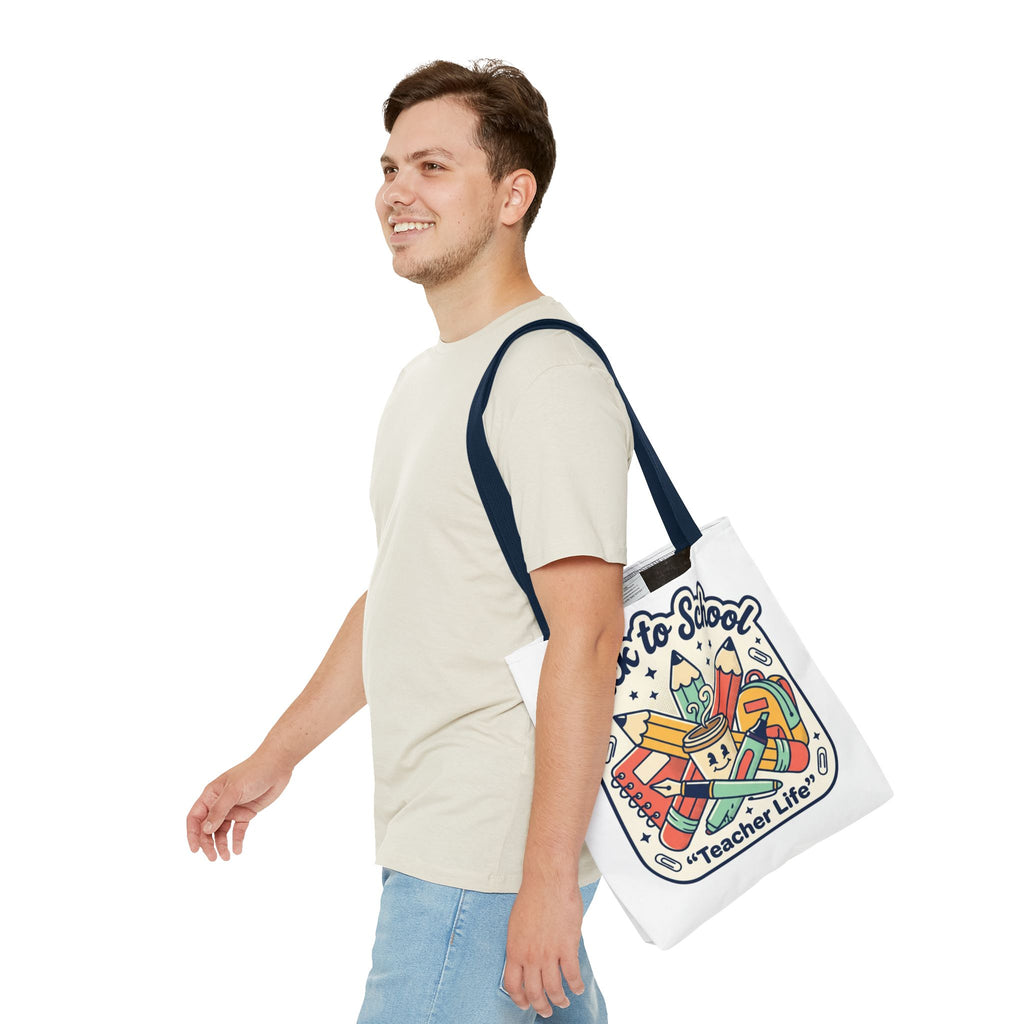 Back to School Teacher Life Tote Bag — Cute Teacher Supplies Print AOP