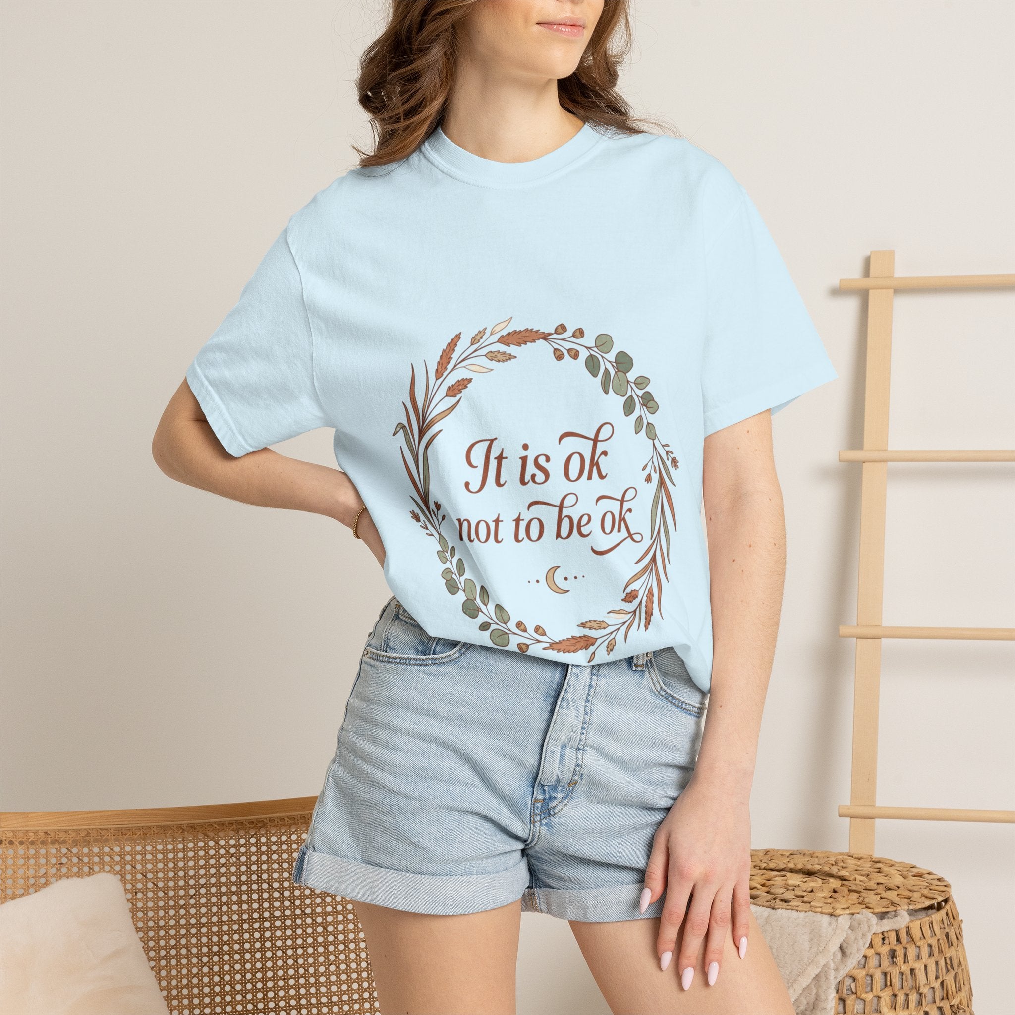 Inspirational Tee — “It Is Ok Not To Be Ok” Floral Wreath Mental Health T-Shirt
