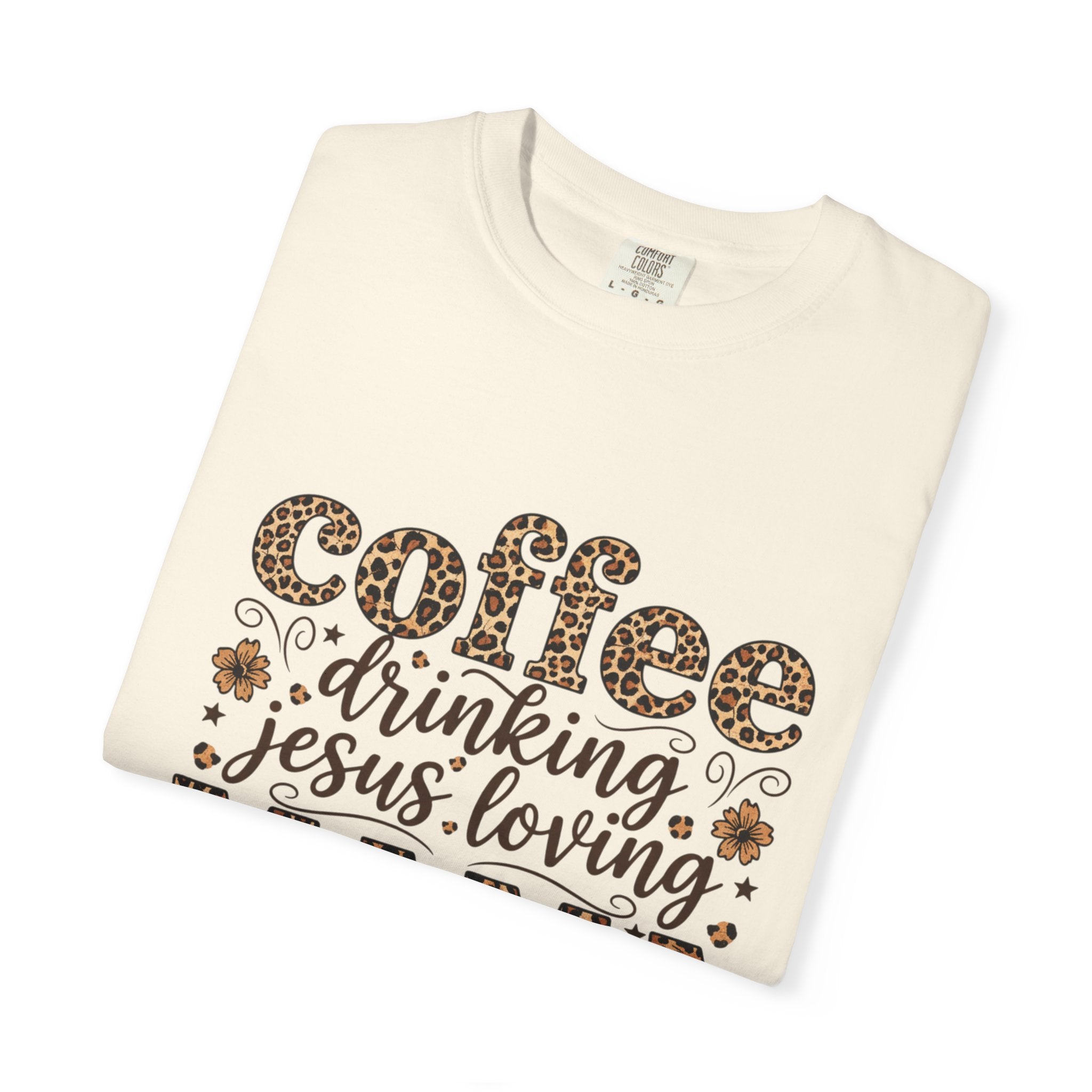 Coffee-Drinking Jesus-Loving Mama T-Shirt — Leopard Print Mom Tee