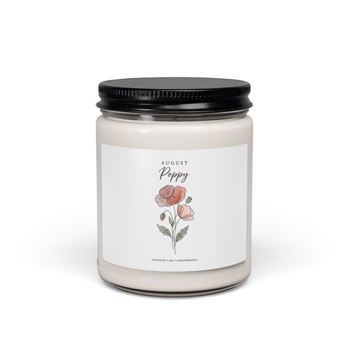 August Poppy Birth Month Candle | Botanical, Personalized Soy Candle