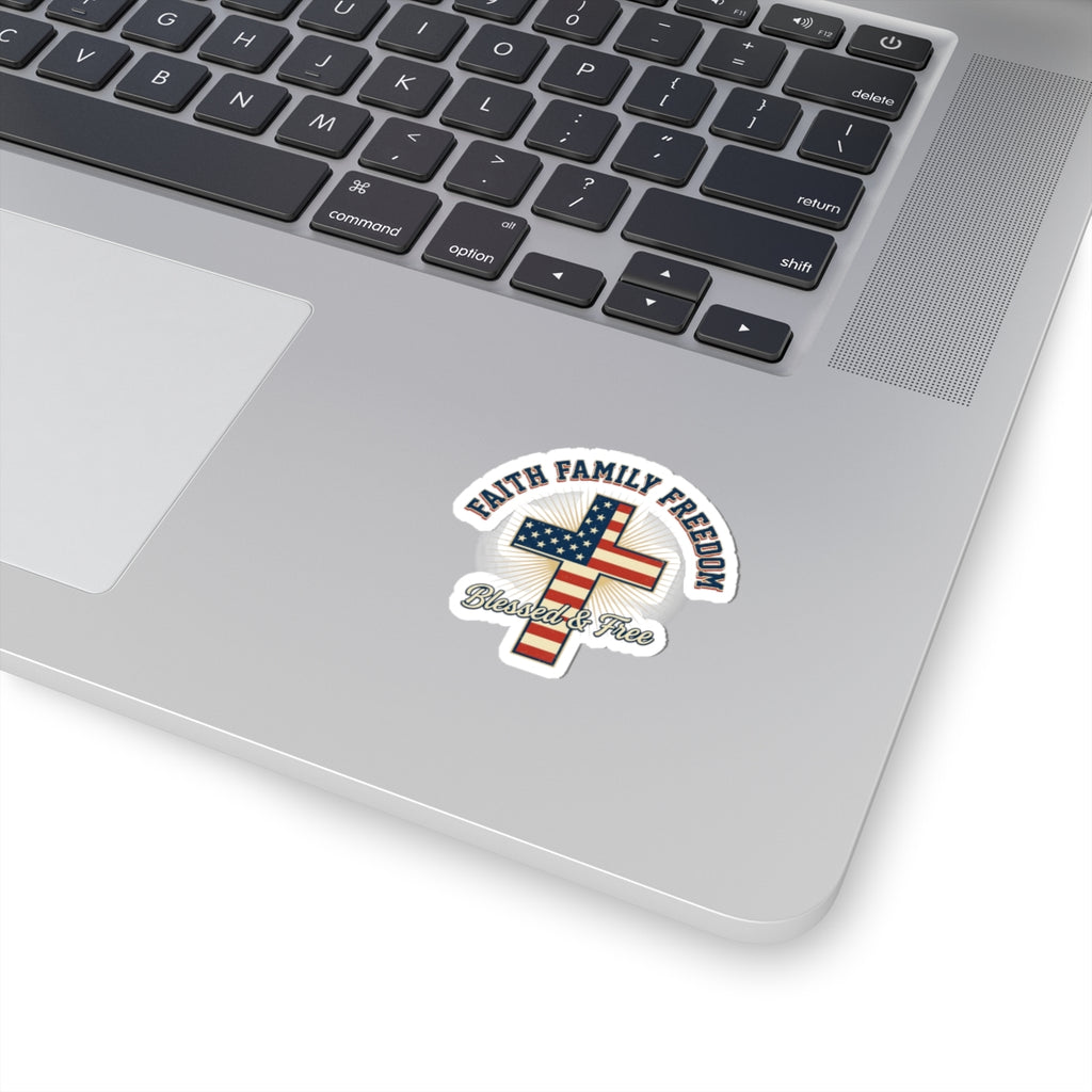 Faith Family Freedom Cross Sticker | Patriotic, July 4th, Vintage Americana