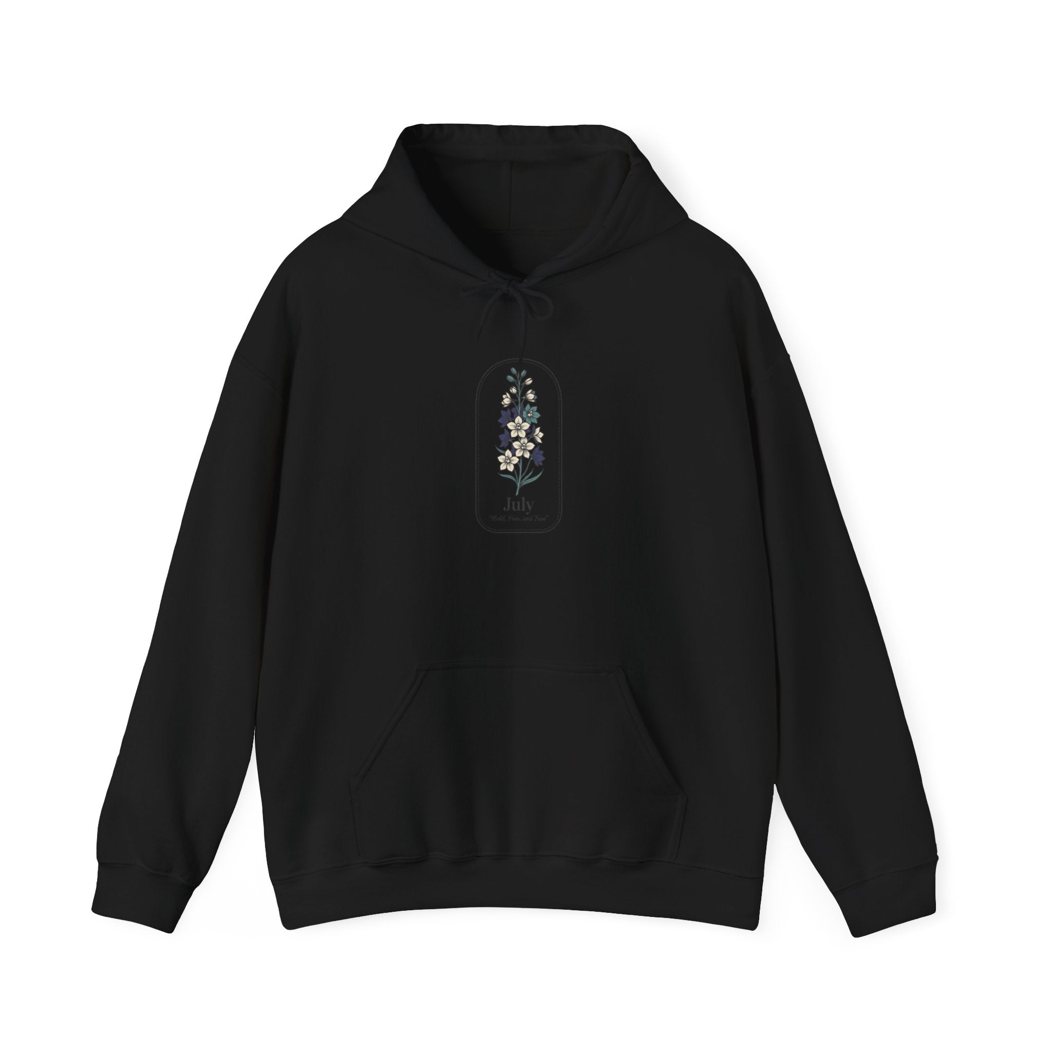 July Birth Flower Hoodie | personalized botanical line art, watercolor name