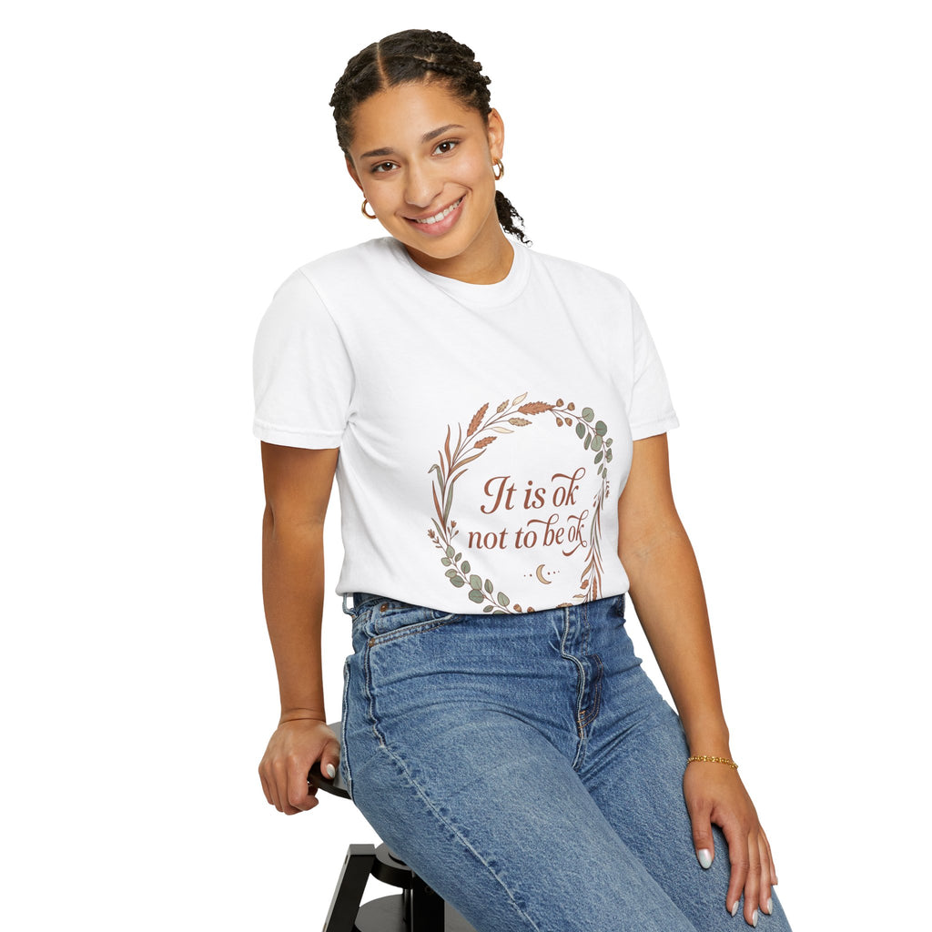 Inspirational Tee — “It Is Ok Not To Be Ok” Floral Wreath Mental Health T-Shirt
