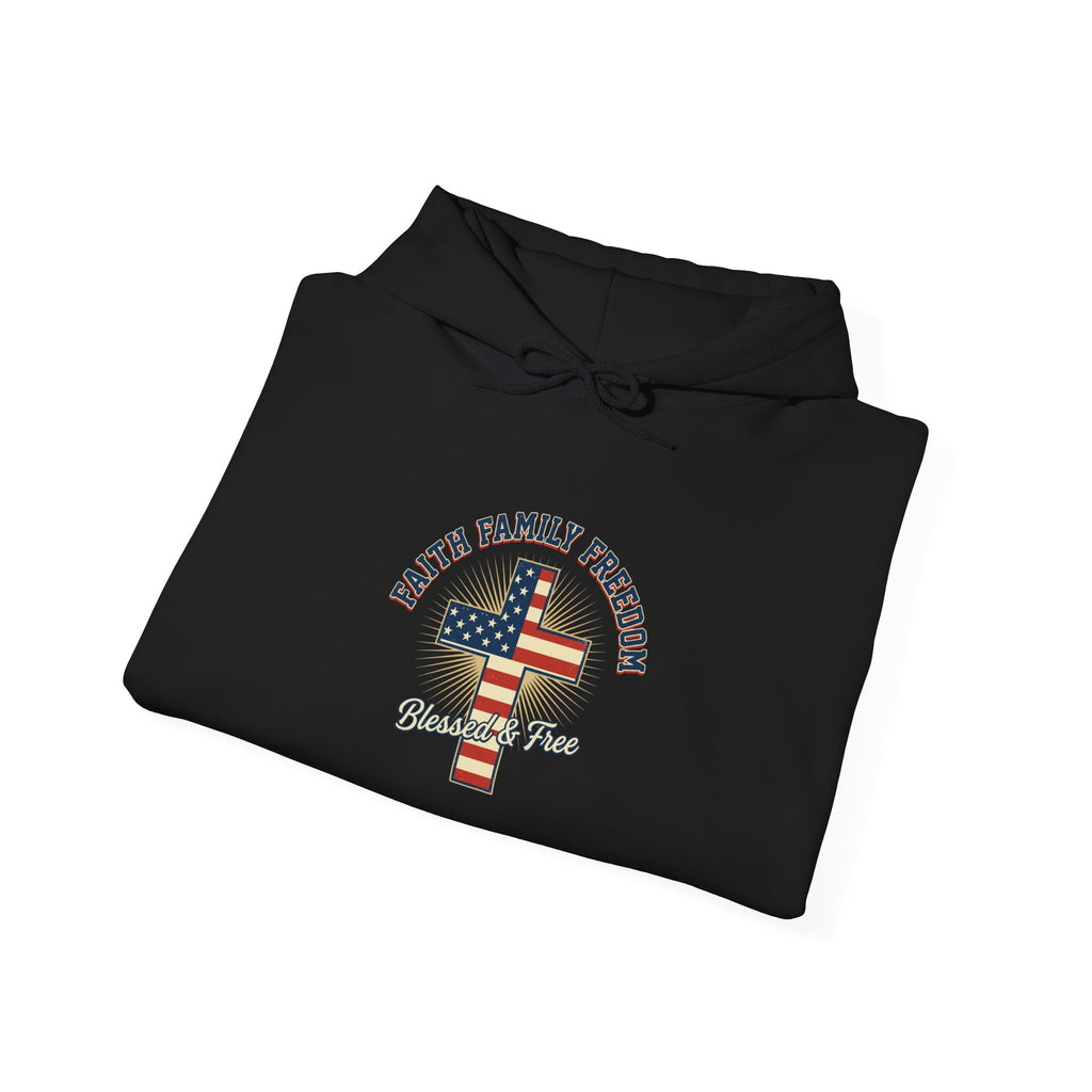 Faith Family Freedom Hoodie | Patriotic Faith-based July 4th, Vintage Americana