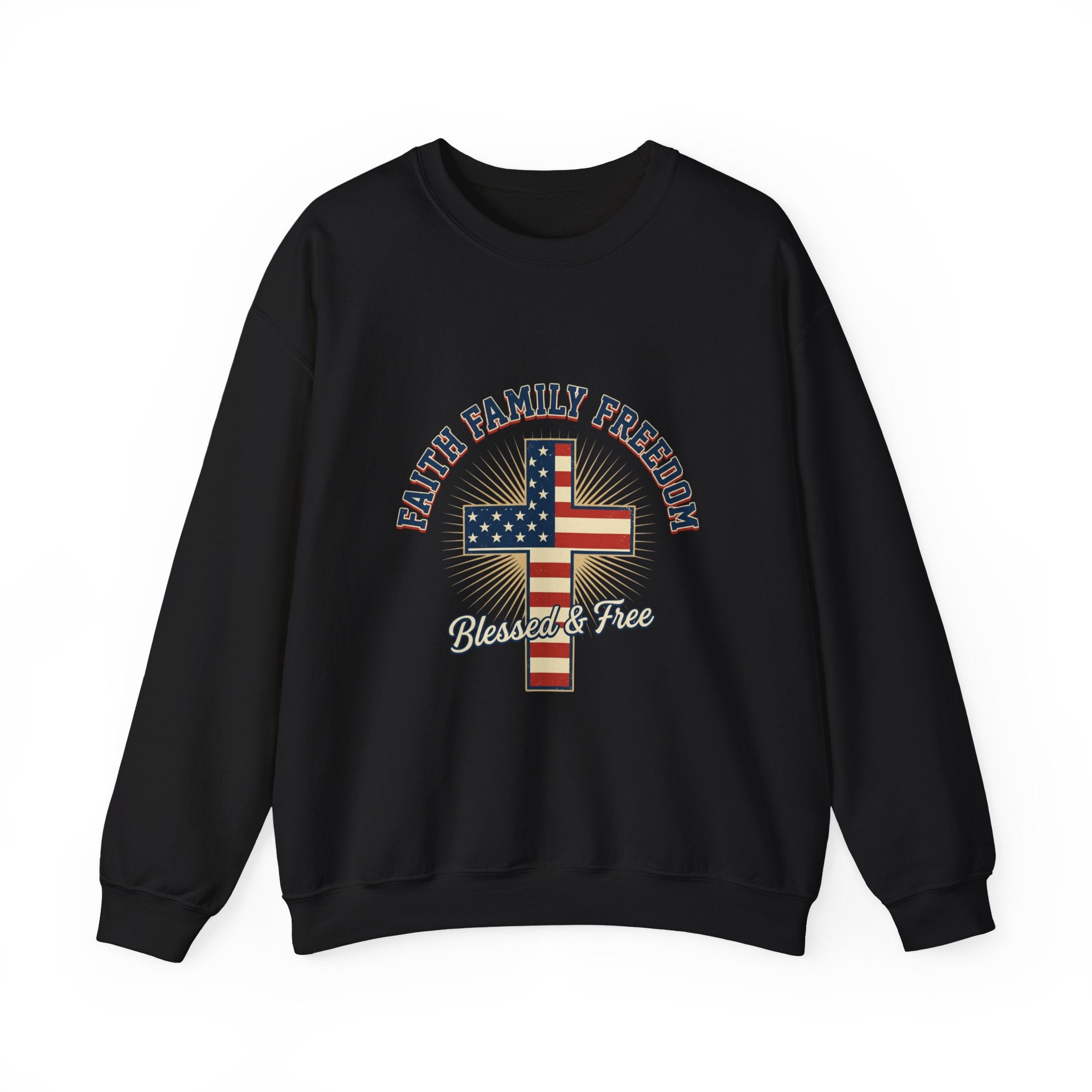 Faith Family Freedom Crewneck Sweatshirt | Faith-based Patriotic, Vintage Americana