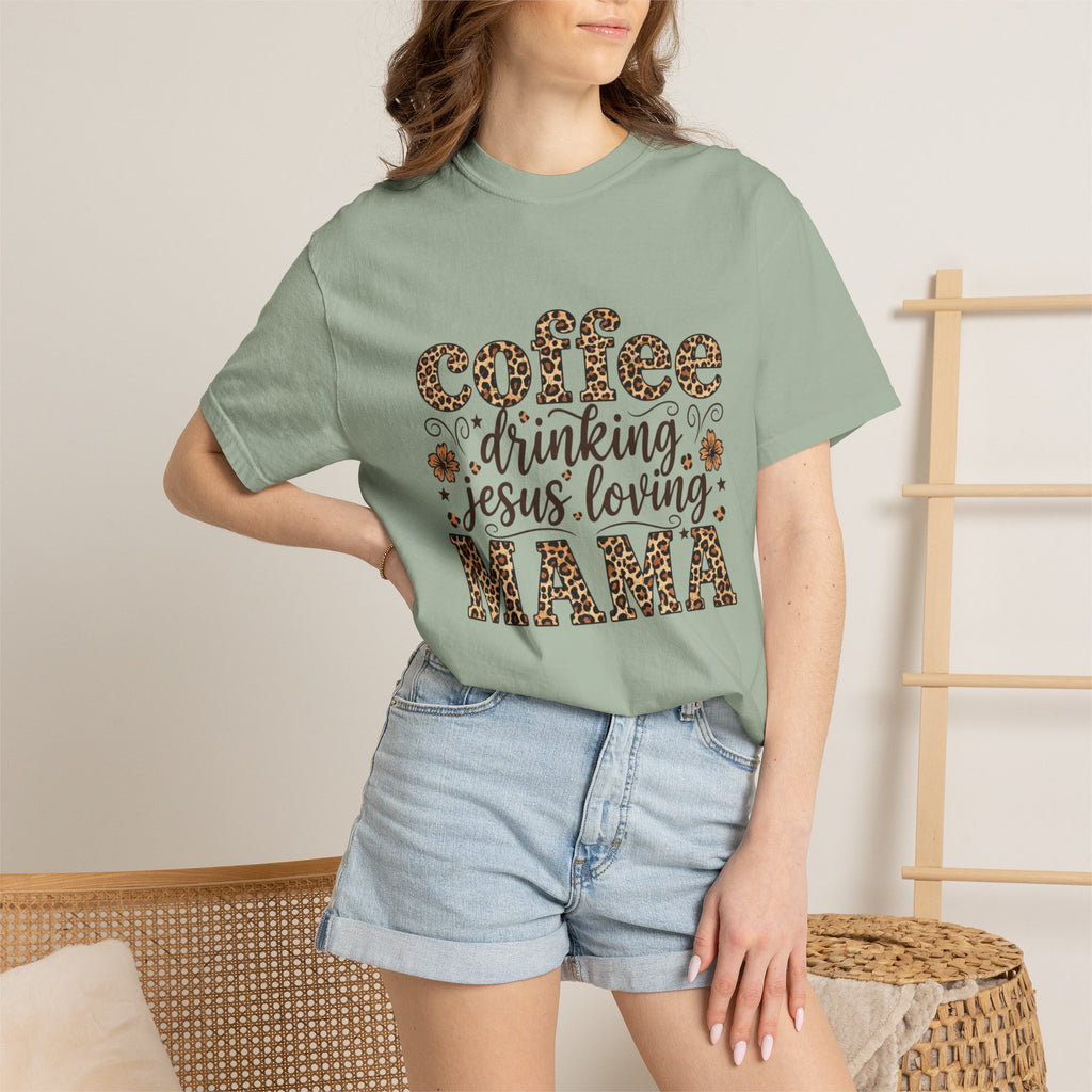 Coffee-Drinking Jesus-Loving Mama T-Shirt — Leopard Print Mom Tee