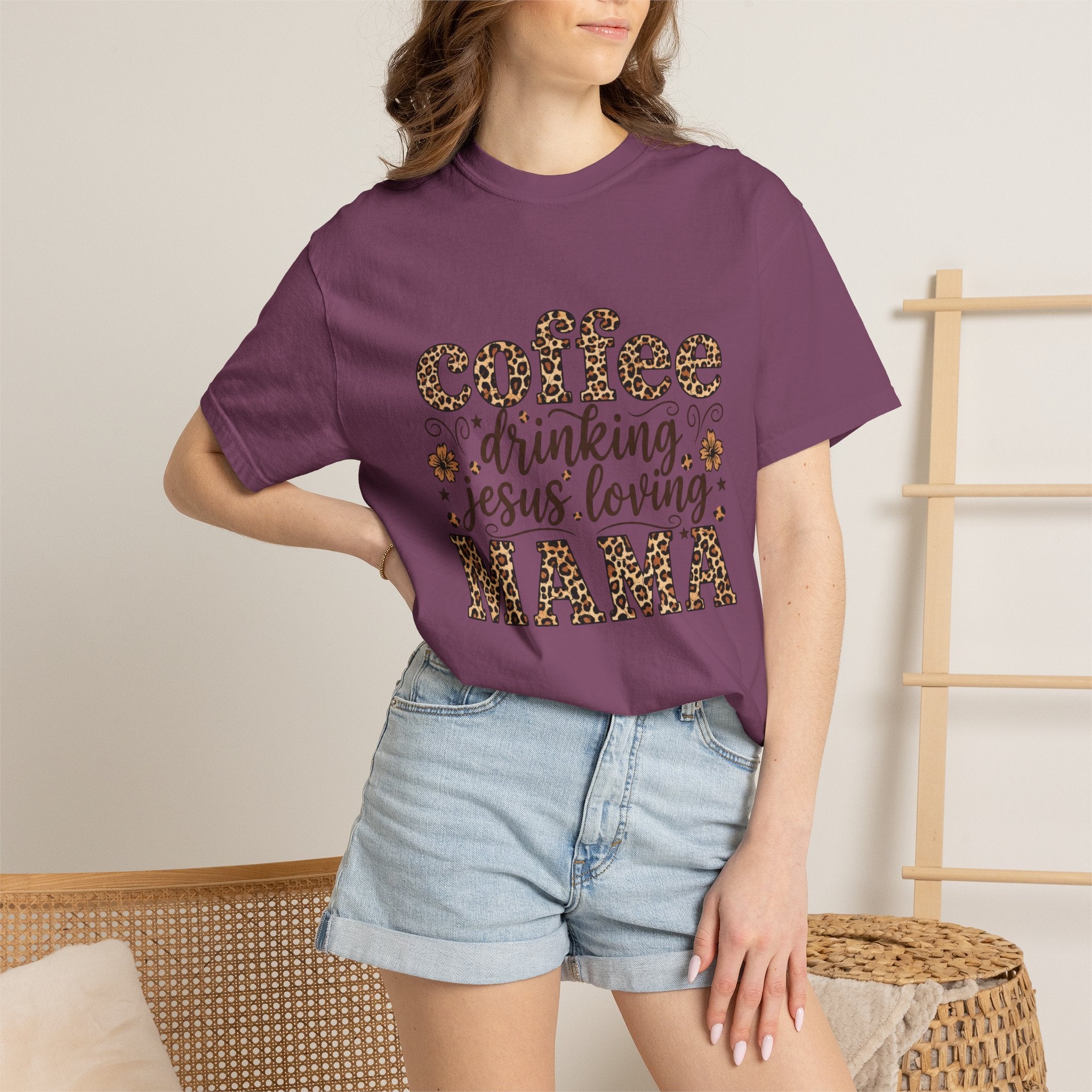 Coffee-Drinking Jesus-Loving Mama T-Shirt — Leopard Print Mom Tee