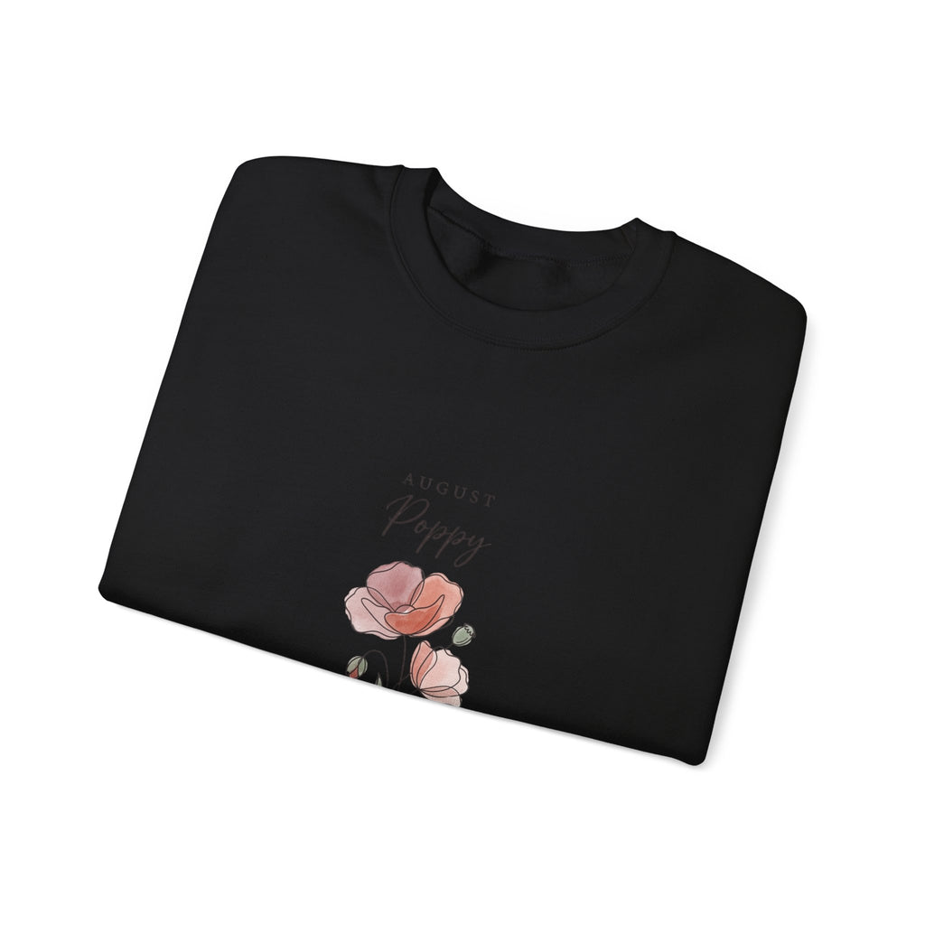 August Poppy Birth Flower Sweatshirt | botanical watercolor, personalized name