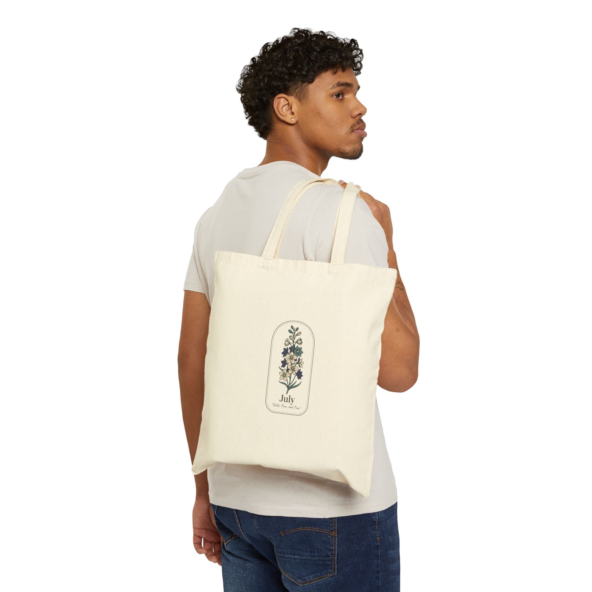 July Birth Flower Tote | Botanical Watercolor, Personalized Name