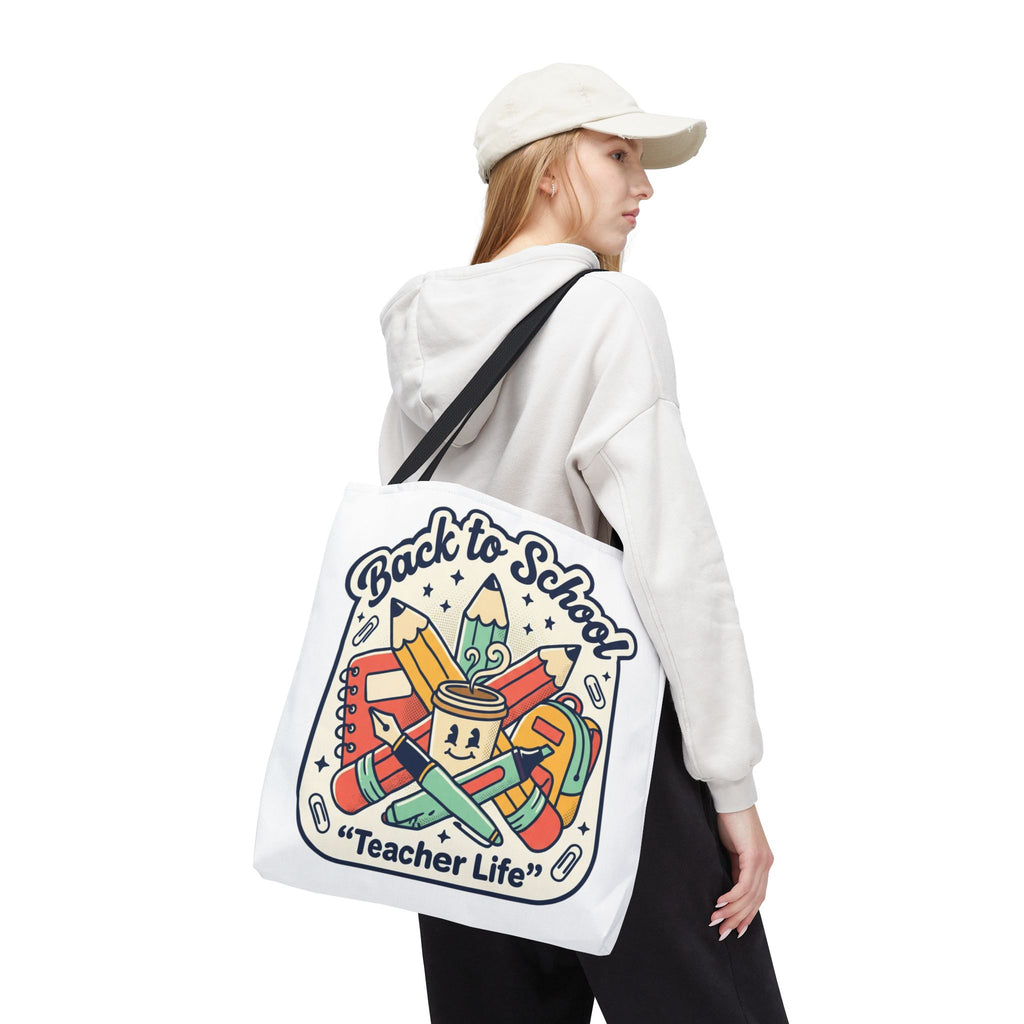 Back to School Teacher Life Tote Bag — Cute Teacher Supplies Print AOP