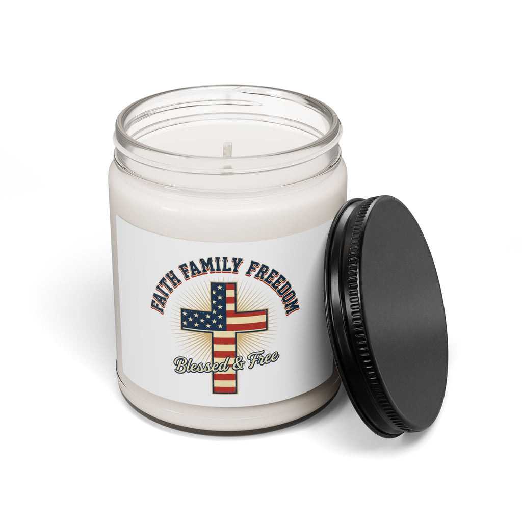 Faith Family Freedom Cross Candle | Patriotic, Faith-Based July 4th