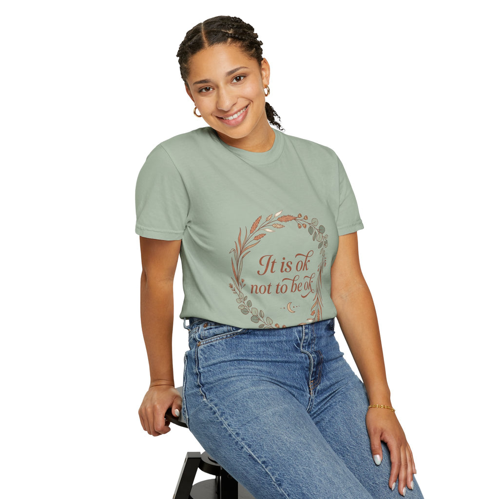 Inspirational Tee — “It Is Ok Not To Be Ok” Floral Wreath Mental Health T-Shirt