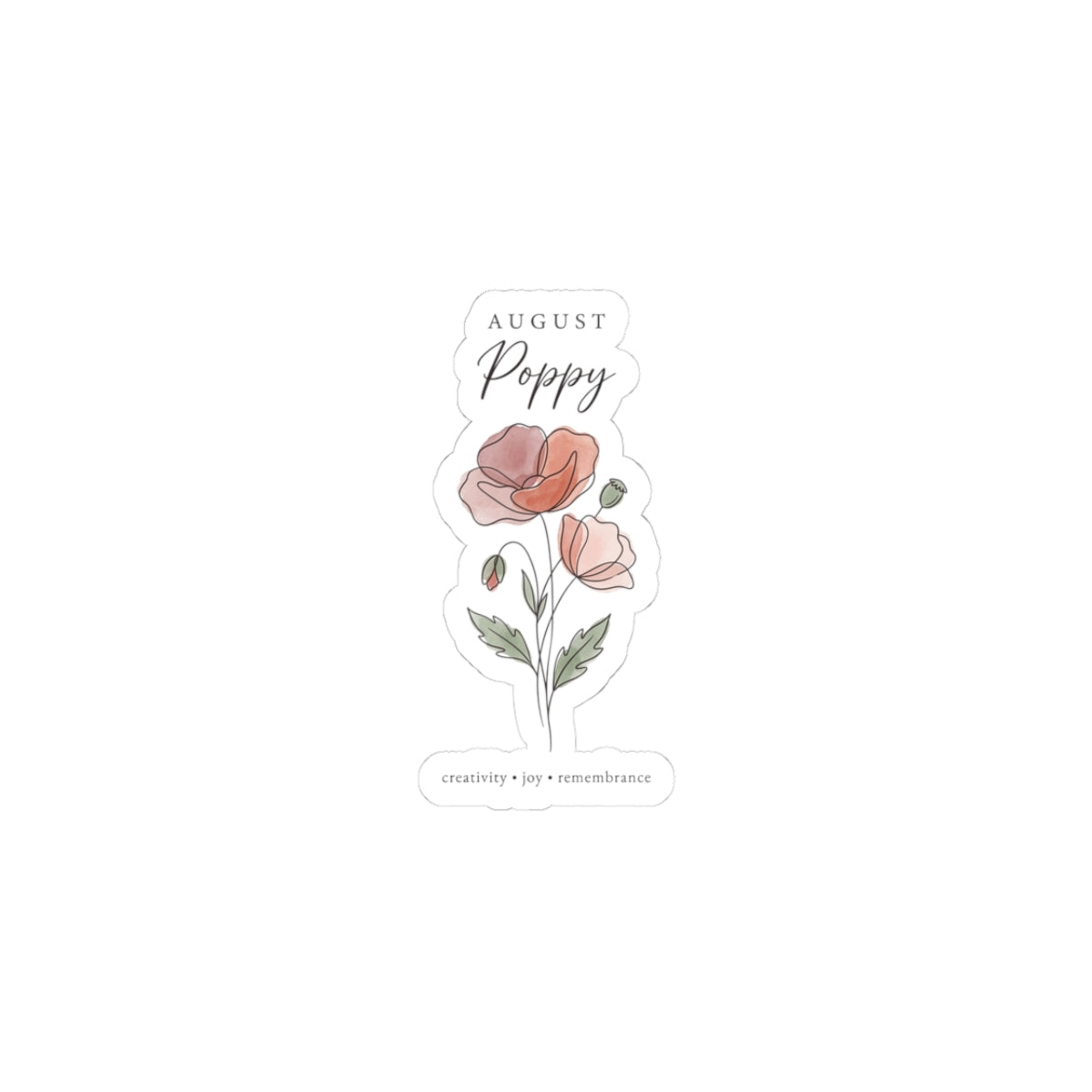 August Poppy Birth Month Flower Sticker | Botanical Line Art, Watercolor