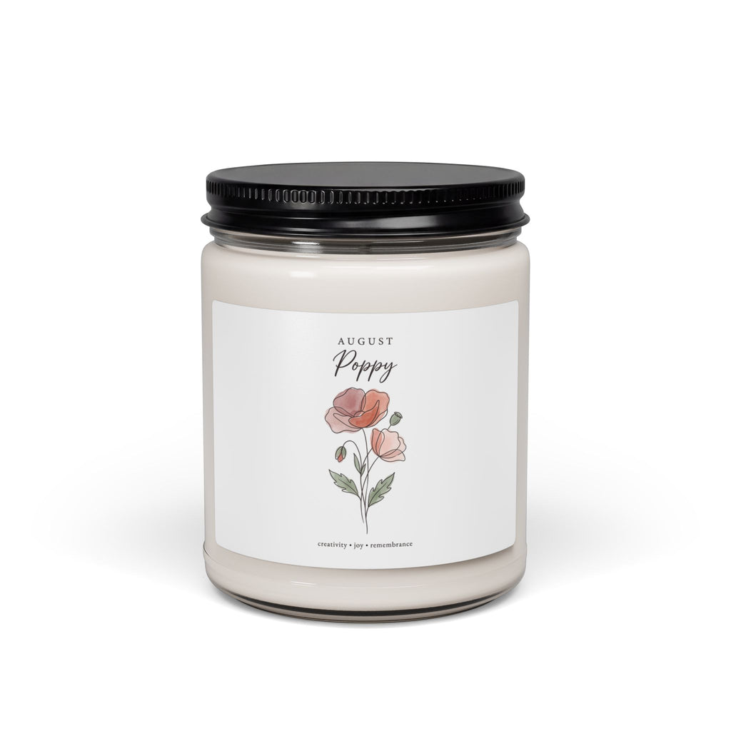 August Poppy Birth Month Candle | Botanical, Personalized Soy Candle