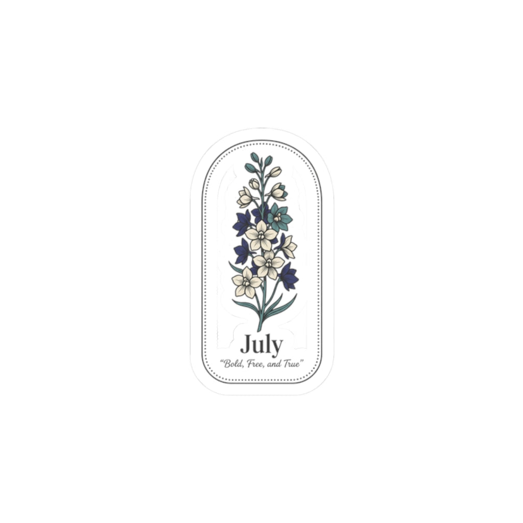 July Birth Flower Kiss-Cut Sticker | botanical line art, personalized name option
