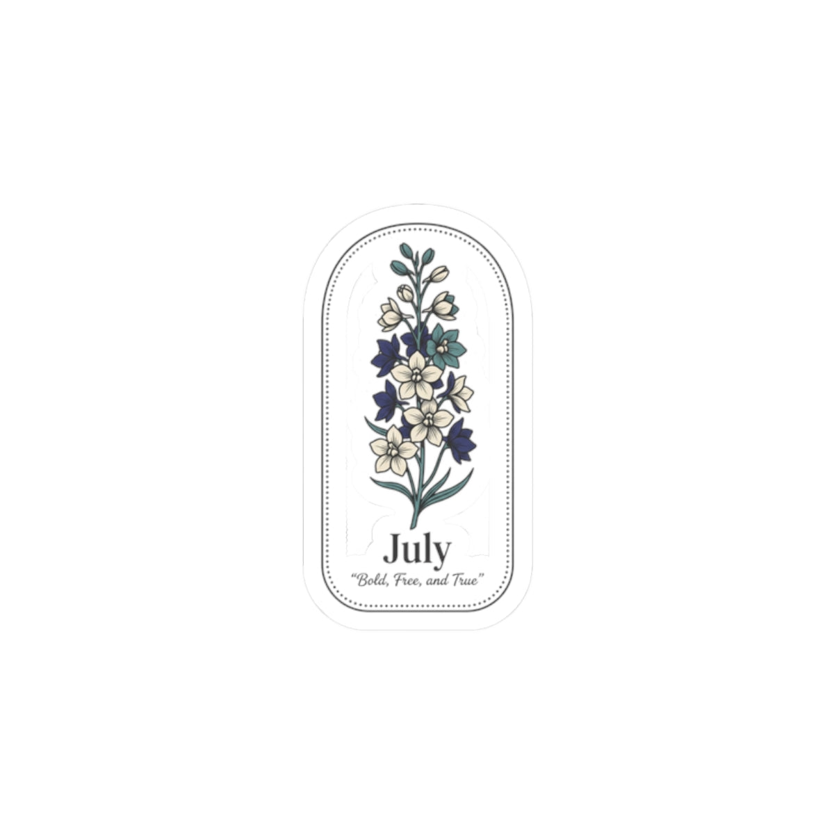 July Birth Flower Kiss-Cut Sticker | botanical line art, personalized name option