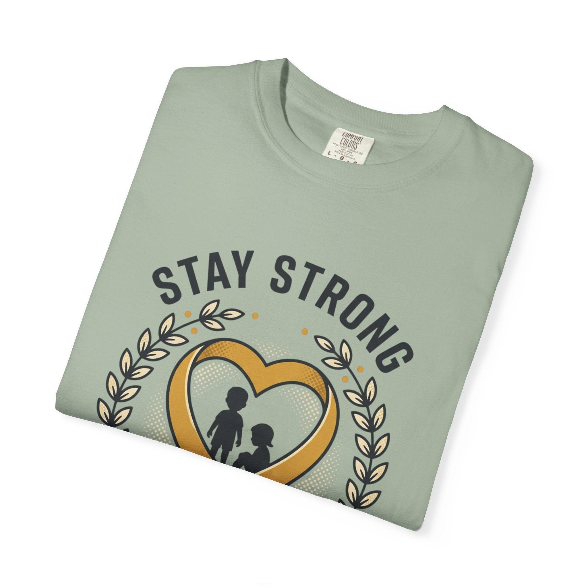 Stay Strong Never Give Up T-Shirt — Childhood Cancer Awareness Ribbon Tee