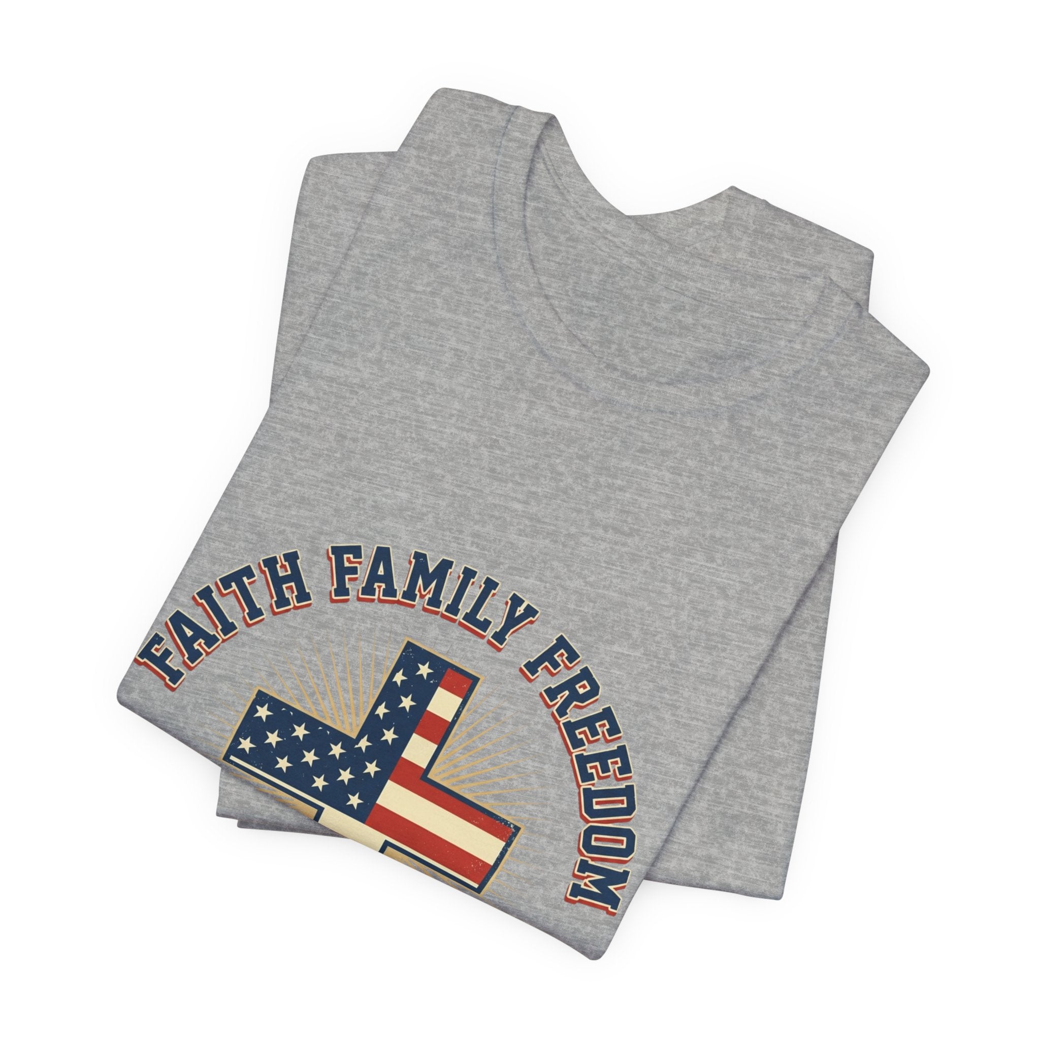 Faith Family Freedom Cross Tee | Patriotic, Faith-Based July 4th Vintage Americana