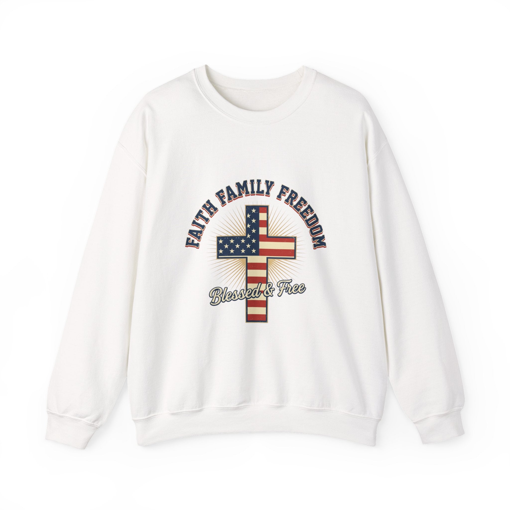 Faith Family Freedom Crewneck Sweatshirt | Faith-based Patriotic, Vintage Americana