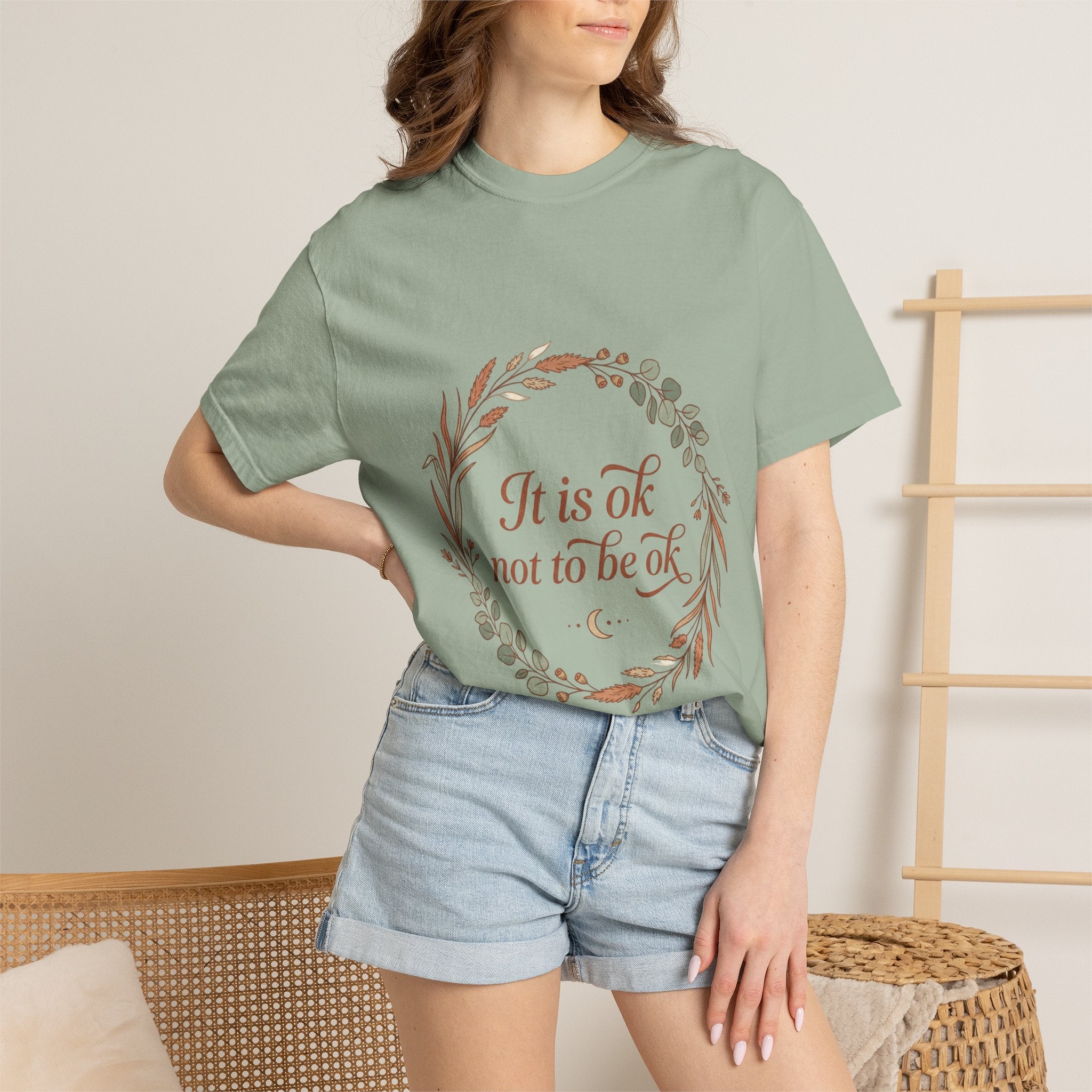 Inspirational Tee — “It Is Ok Not To Be Ok” Floral Wreath Mental Health T-Shirt
