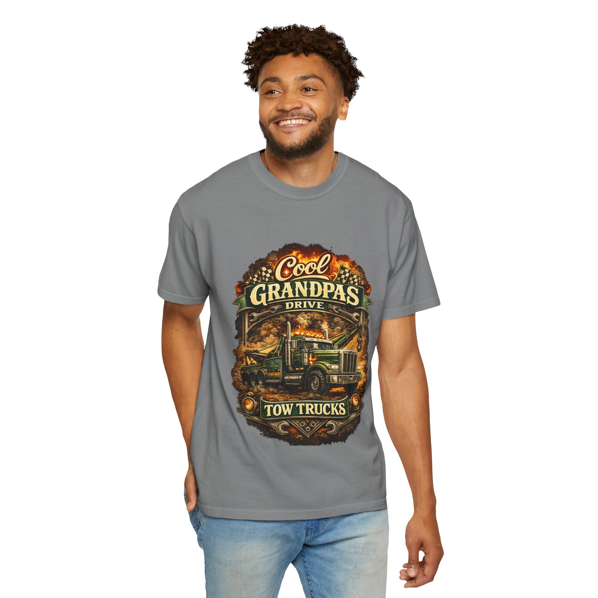 Cool Grandpas Drive Tow Trucks T-Shirt — Vintage Truck Graphic Tee for Grandfather