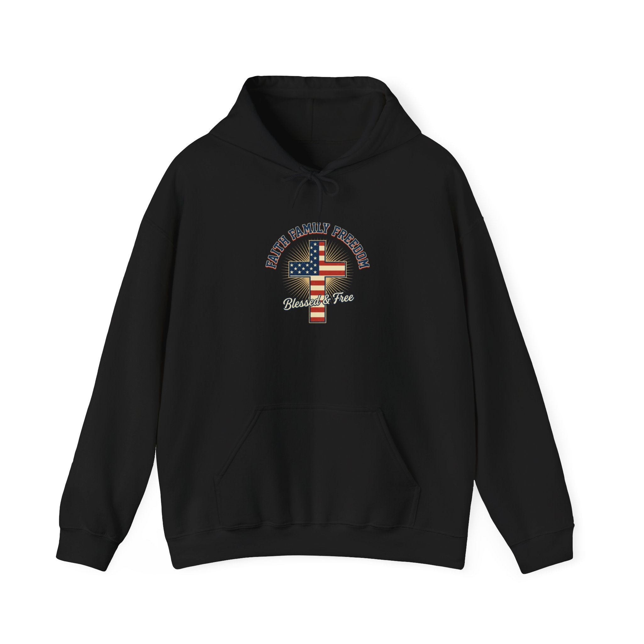 Faith Family Freedom Hoodie | Patriotic Faith-based July 4th, Vintage Americana