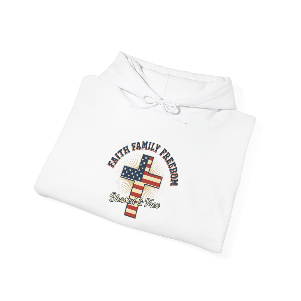 Faith Family Freedom Hoodie | Patriotic Faith-based July 4th, Vintage Americana