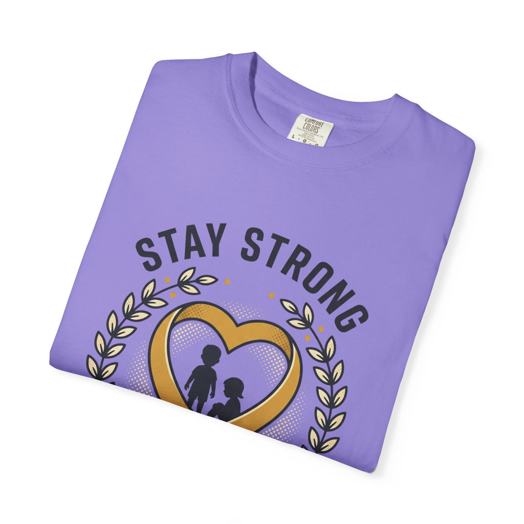Stay Strong Never Give Up T-Shirt — Childhood Cancer Awareness Ribbon Tee