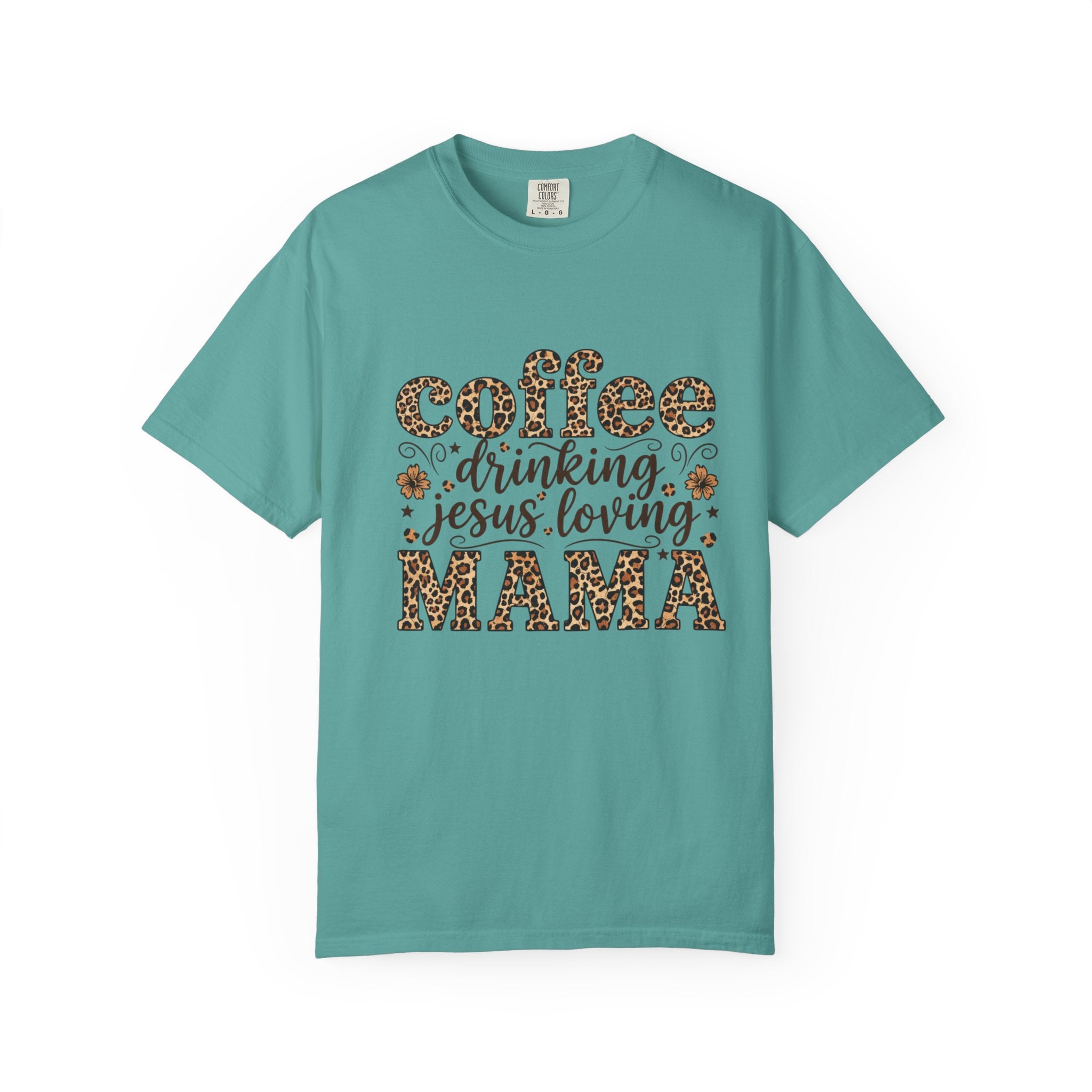Coffee-Drinking Jesus-Loving Mama T-Shirt — Leopard Print Mom Tee