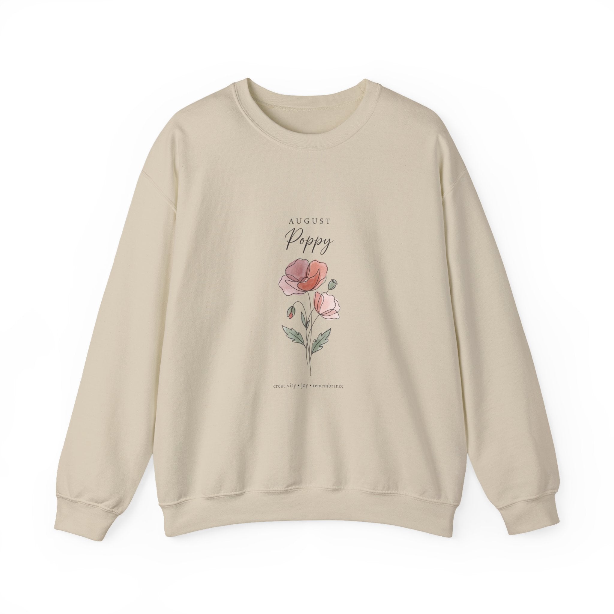 August Poppy Birth Flower Sweatshirt | botanical watercolor, personalized name
