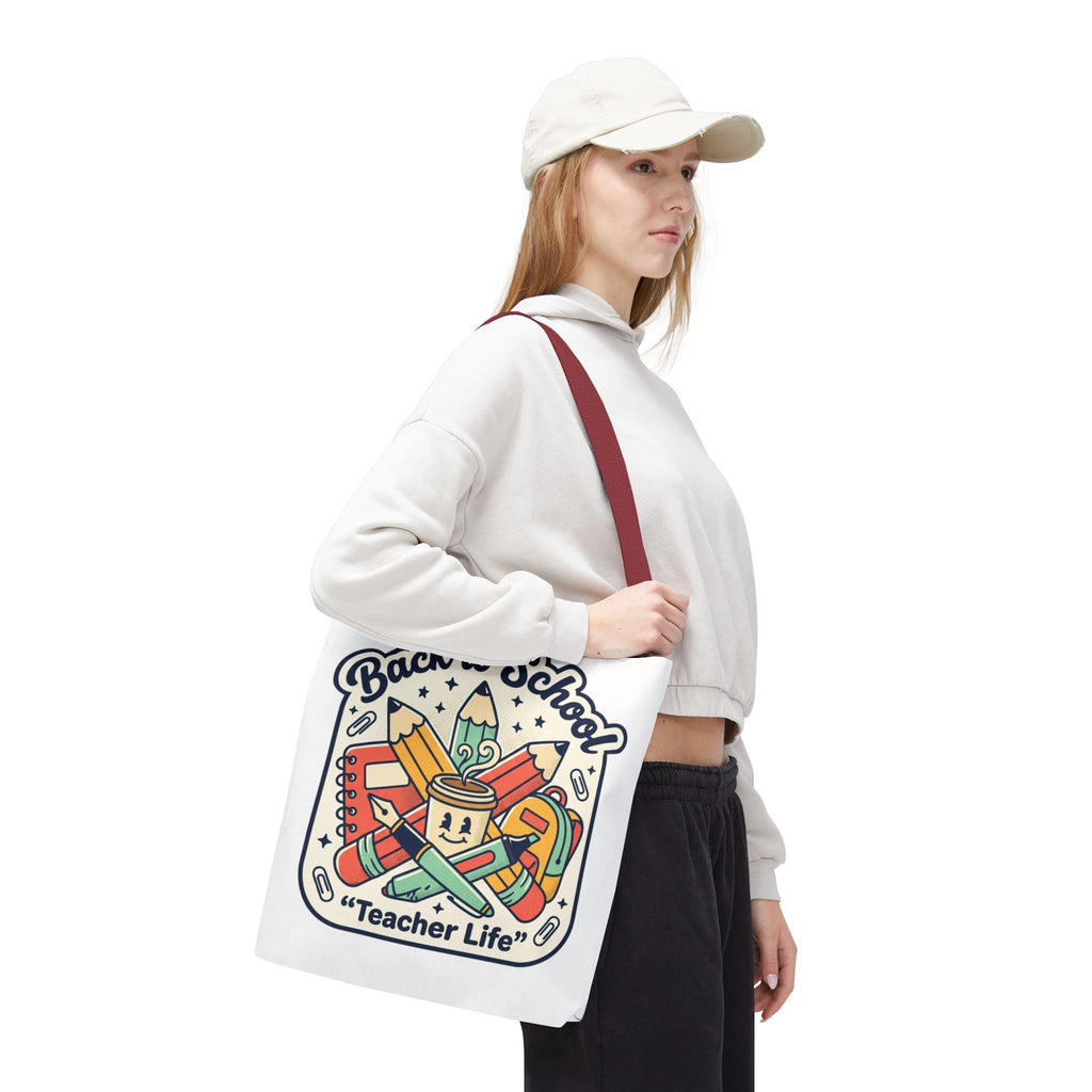 Back to School Teacher Life Tote Bag — Cute Teacher Supplies Print AOP