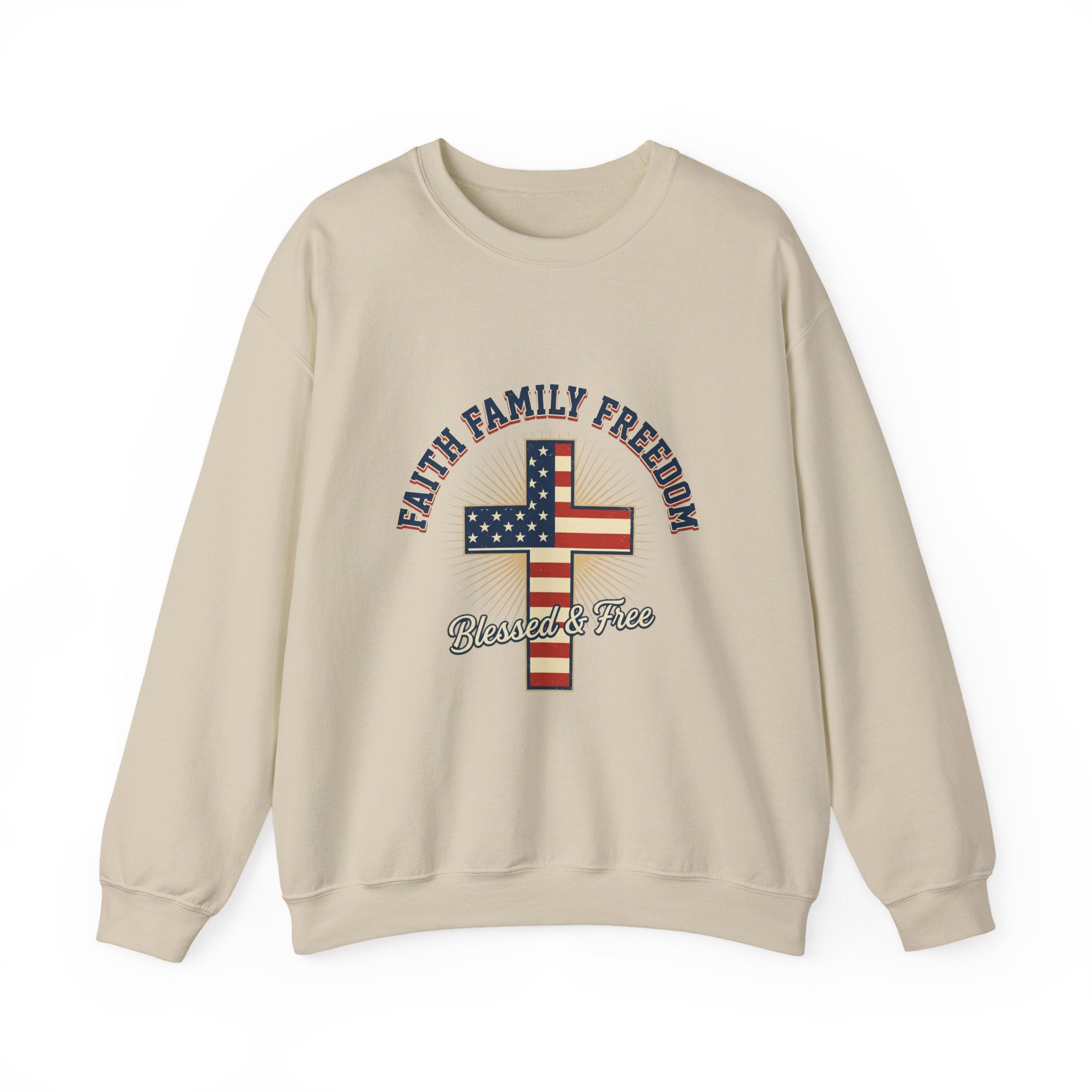 Faith Family Freedom Crewneck Sweatshirt | Faith-based Patriotic, Vintage Americana