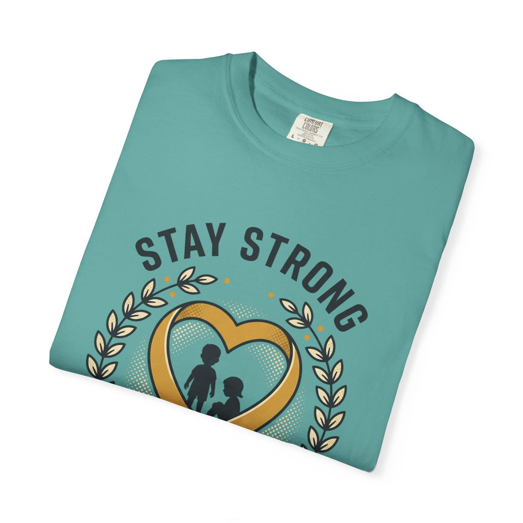 Stay Strong Never Give Up T-Shirt — Childhood Cancer Awareness Ribbon Tee