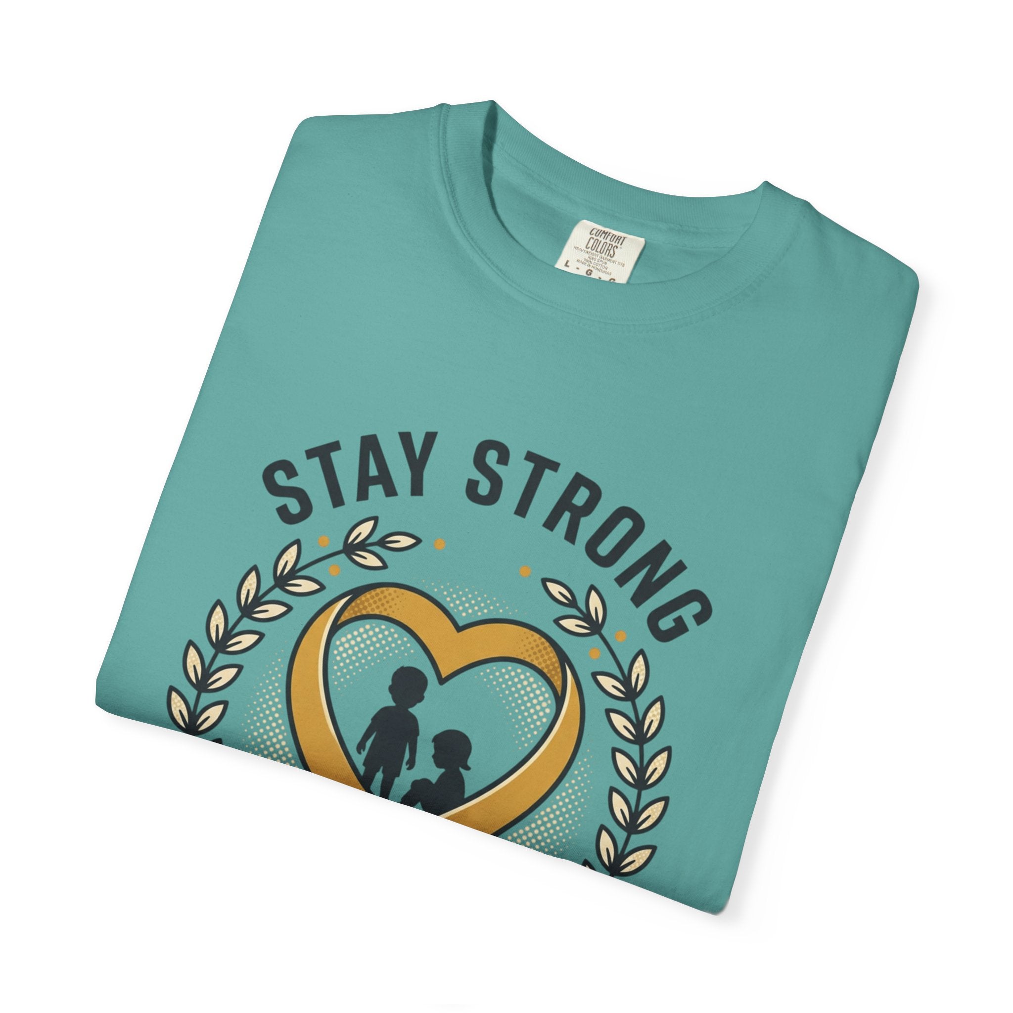 Stay Strong Never Give Up T-Shirt — Childhood Cancer Awareness Ribbon Tee