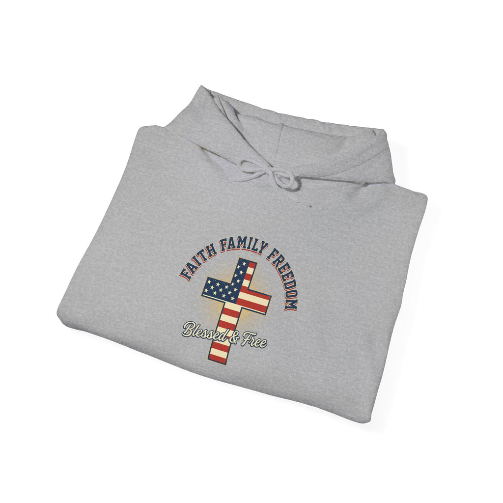 Faith Family Freedom Hoodie | Patriotic Faith-based July 4th, Vintage Americana