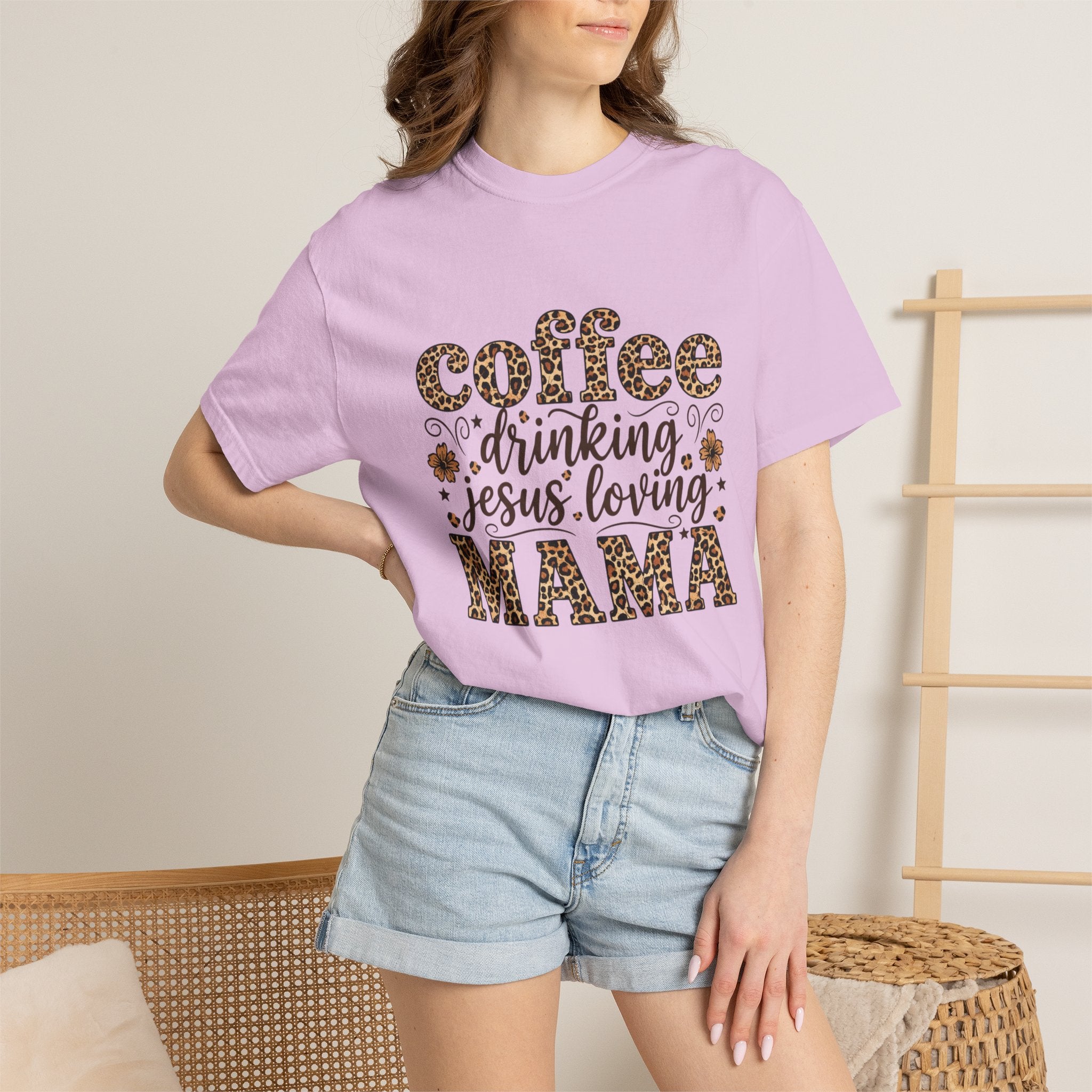 Coffee-Drinking Jesus-Loving Mama T-Shirt — Leopard Print Mom Tee